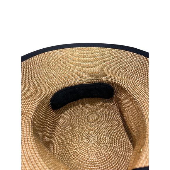 Eric Javits Visor Adjustable Straw Hat UPF 50+ Beige Black Packable Sunbust Bow - Picture 8 of 11